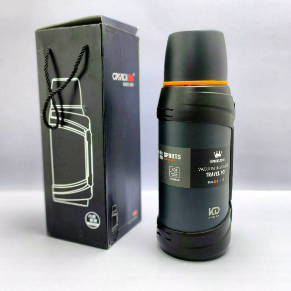 Термос вакуумный 2000 мл. Vacuum Sports из нержавеющей стали, чашка, клапан, ручка для транспортировки / Цвет Микс
